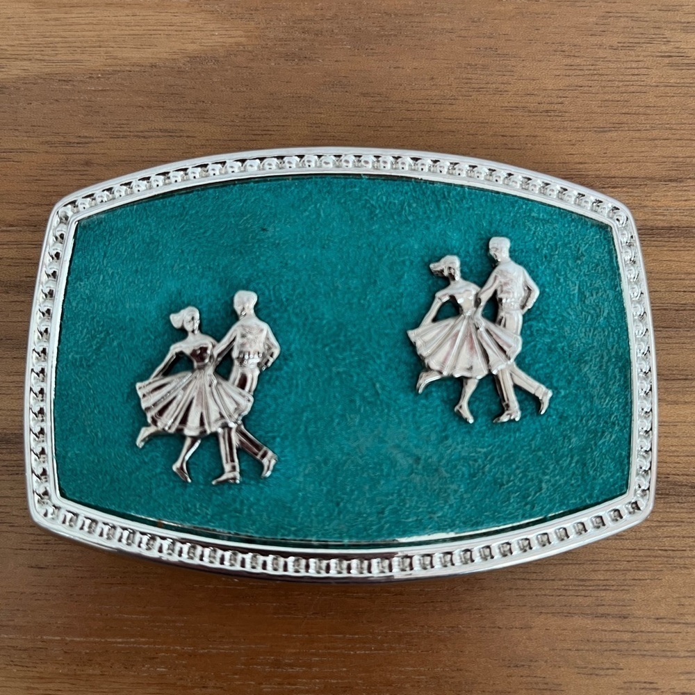 ALUMALINE Bolo Tie & Belt Buckle Matching Set Square Dancers Western Silver Tone - Picture 4 of 15